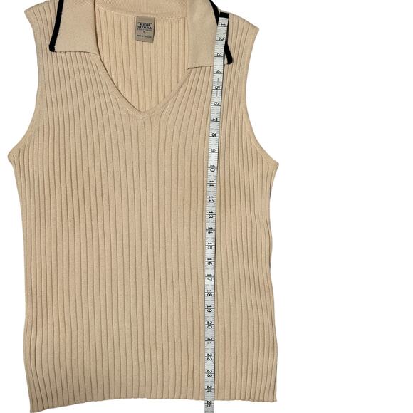Vintage Ribbed Knit Polo Sweater Vest Beige Cream XL - Picture 8 of 9